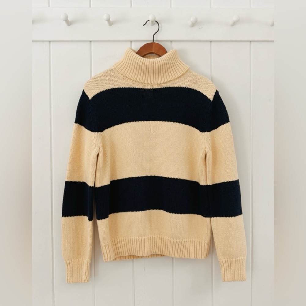 Vintage Cream and Black Striped Turtleneck Sweater